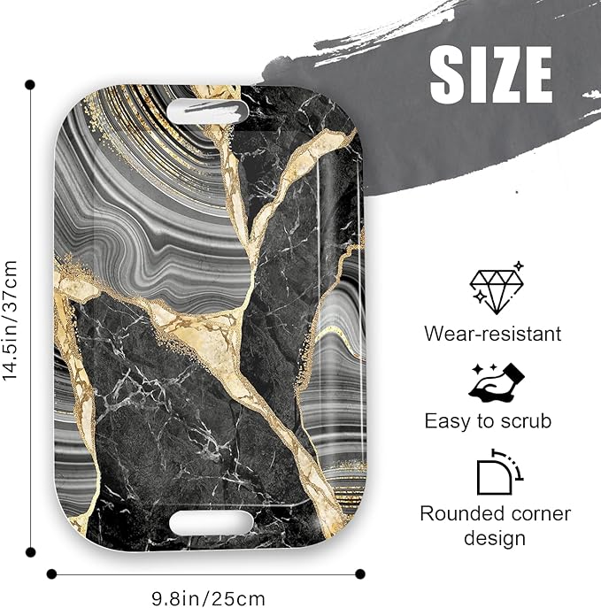 Serving Trays with Handles, 14.5 x 9.8 inch Rectangular Plastic Tray for Restaurant, Kitchen, Abstract Background Black Marble-CasaMuseHome