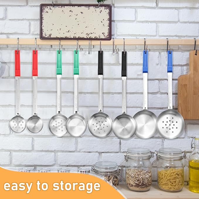 16 Pcs Portion Control Serving Spoons, Restaurant Measuring Serving Ladle Utensils, Portion Control Slotted Scoops for Weight Loss, Solid and Perforated Scoops(4 Colors,4 Sizes)-CasaMuseHome