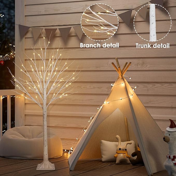 2 Pack 4FT 100LED Christmas Lighted Birch Tree, Timer Function Prelit Artificial Tree Lamp Plug in with Warm White Lights, 2 Modes Twinkling Twig Trees for Indoor Outdoor Party Christmas Decorations-CasaMuseHome