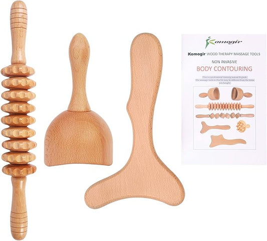 3-in-1 Wood Therapy Massage Tools Lymphatic Drainage Massager Wooden Massager for Maderoterapia,Anti-Cellulite, Body Sculpting & Contouring-CasaMuseHome