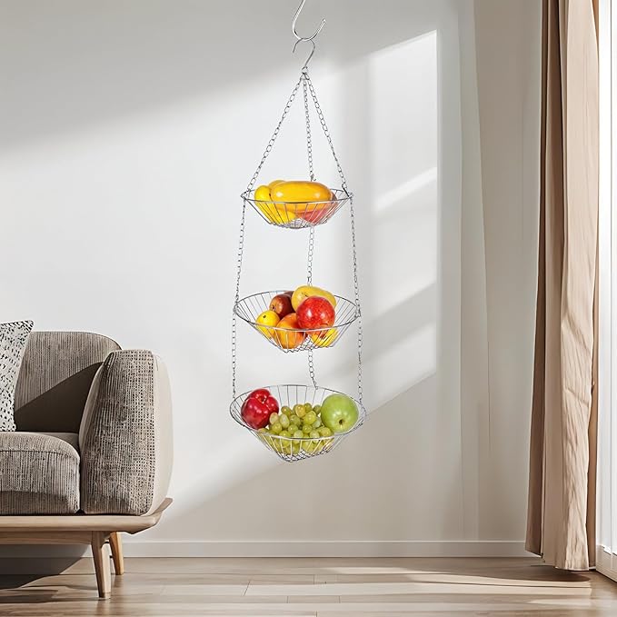 3-Tier Kitchen Wire Storage Basket Hanging Fruit Storage 2 Pack-CasaMuseHome