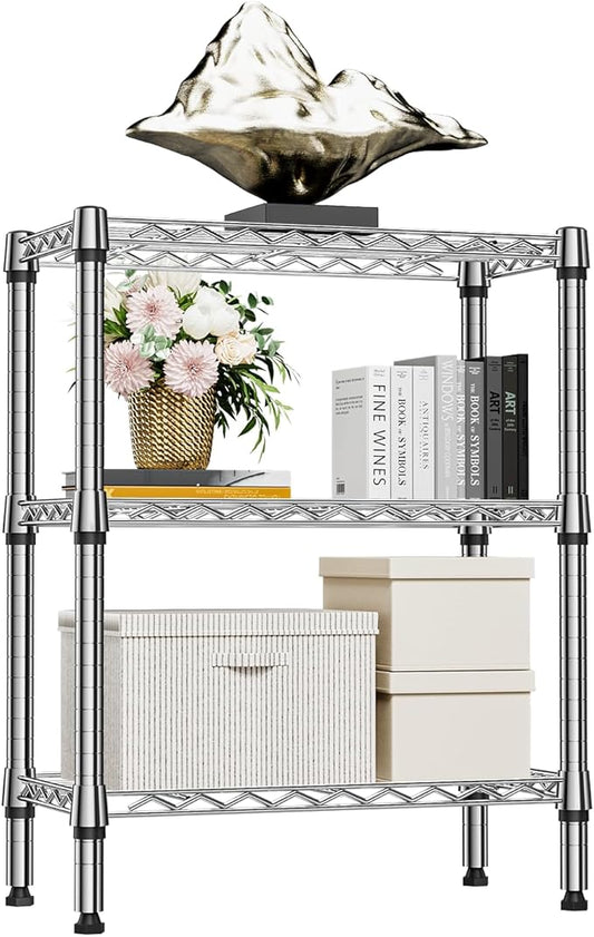 750 lbs 3 Tier Shelf Metal Storage Shelves Wire Rack Closet Organizers for Garage Kitchen Bathroom Laundry Chrome 11.8" D x 25.6" W x 31.5" H-CasaMuseHome