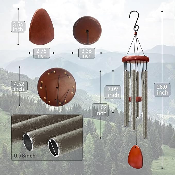 28" Wind Chime for Mothers Day, Decorative Wind Chimes for Outside, Memorial Windchimes Remembrance Gift for Women Mom Grandma, Metal Wind Chimes Outdoor Decor for Garden Patio Zen(Copper)-CasaMuseHome