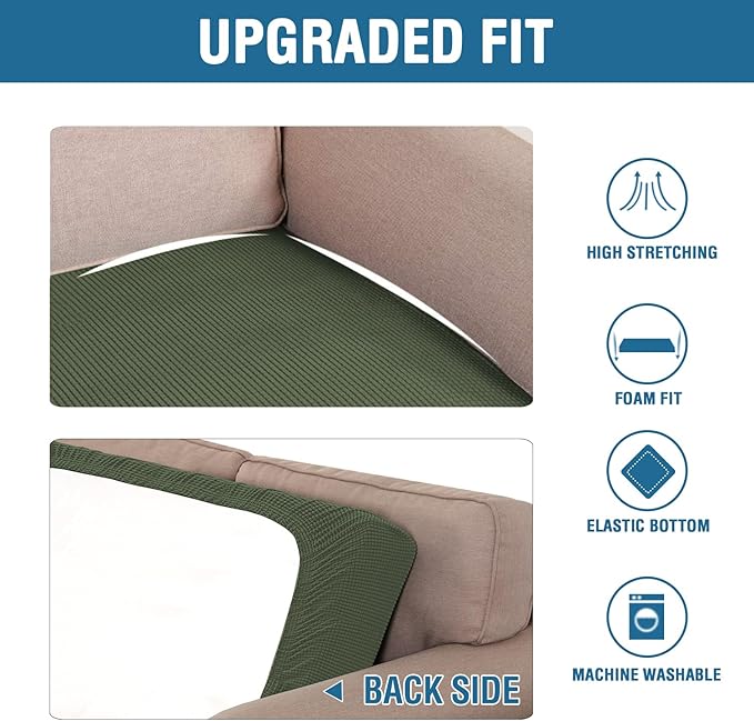 H.VERSAILTEX Super Stretch Individual Seat Cushion Covers Sofa Covers Couch Cushion Covers Slipcover Sets Thick Jacquard Textured Twill Fabric (1 Piece Sofa Cushion Cover, Bronze Green)-CasaMuseHome