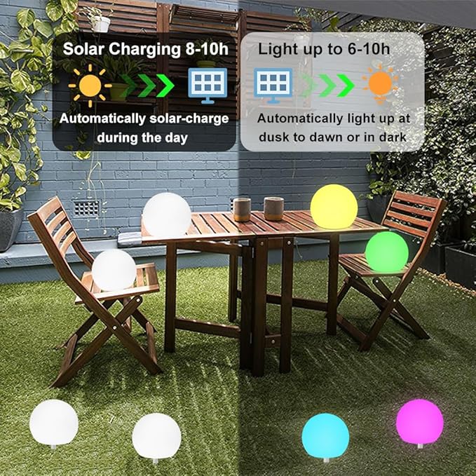 8-in Solar Globe Light Outdoor, Waterproof Solar Ball Light for Outside w/Remote, 16 RGB Color Changing Glowing Orb Lamp Landscape Lighting Mood Lamp w/Ground Stake for Garden Patio Yard Pathway Decor-CasaMuseHome
