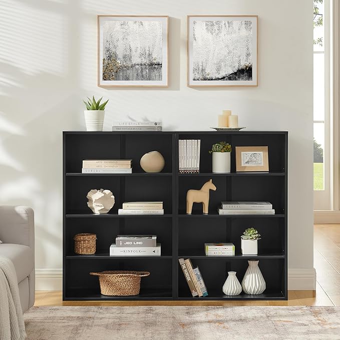 71 Inch Tall 8-Shelf Bookcase, Wood Bookshelf Storage Organizer Adjustable Shelf for Home Office Living Room, Converts into Two 4-Shelf Bookshelves, Black-CasaMuseHome