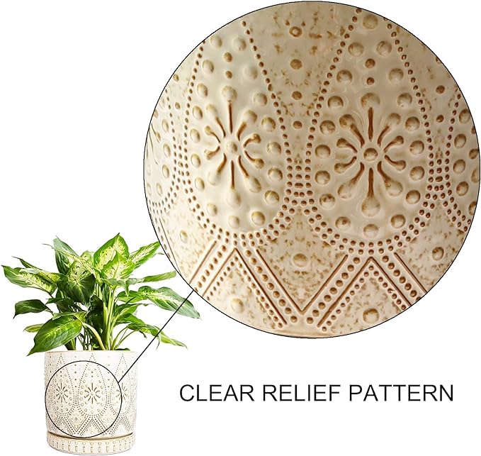 8 Inch Indoor Plant Pot with Drainage Holes and Saucers, Ceramic Planter for Plants, Succulent Orchid Flower Pots-CasaMuseHome