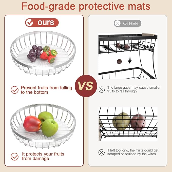 2 Tier Fruit Basket for Kitchen Counter with 2 Banana Hangers, Metal Stackable Fruit Bowl for Kitchen Counter for Bread Vegetable Fruits, Silvery-CasaMuseHome