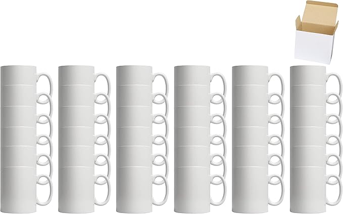 11oz White Ceramic Sublimation Coffee Mug in White Gift Box, White, Case of 108-CasaMuseHome