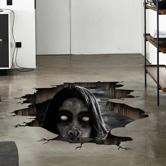 3D Halloween Floor Decals Scary Halloween Zombie Stickers for Living Room, Spooky Blind Women Scratching Floor Stickers Vinyl Removable Decals Art Decorations Party Supplies for Bar Pub-CasaMuseHome
