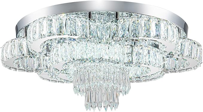 21 Inch Crystal Chandelier LED Flush Mount Ceiling Light Fixtures Luxury Chandeliers for Living Room Bathroom Bedroom Entrance Dining Room(Cool White)-CasaMuseHome