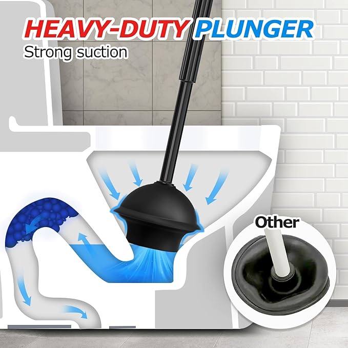 2Pack 2 in 1 Toilet Brush and Plunger Set, Extended Handle Plunger,Toilet Bowl Brush Plunger Set,Clean Gloves,Cleaning Tools,Cleaning Brush,Cleaning Supplies,Toilet Brush Plunger Combo,Black-CasaMuseHome