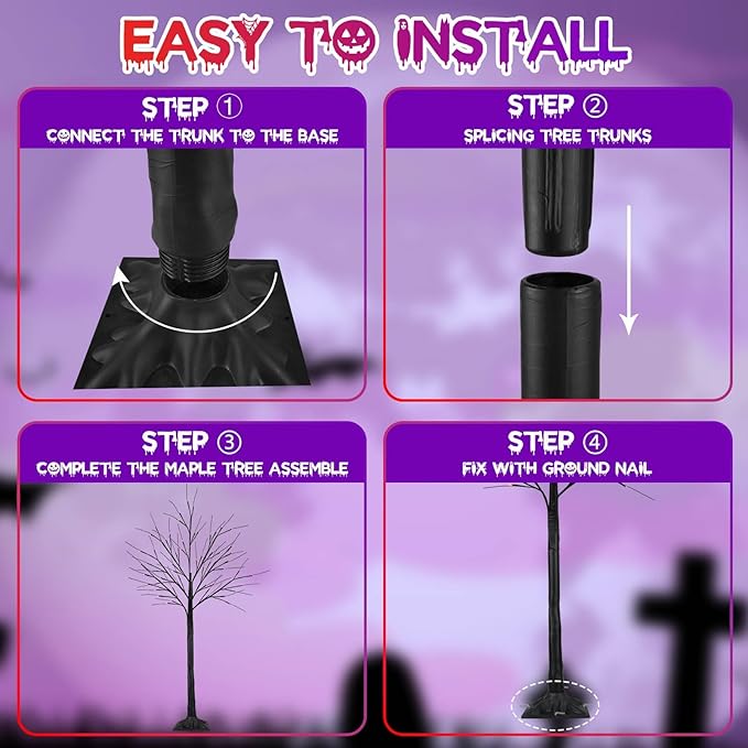 2Pack 5FT 200LED Black Halloween Tree Lights, Timer Function Lighted Black Trees with Purple and Orange Lights, Spooky Trees Light for Indoor Outdoor Halloween Decorations-CasaMuseHome