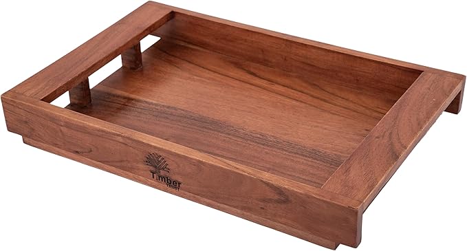 Acacia Wood Serving Tray with Handles – 15x10x2 Inch Decorative Tray for Breakfast in Bed, Dinner, Appetizers, Coffee Table, BBQ, Patio & Party – Perfect for Lap & Couch Use-CasaMuseHome