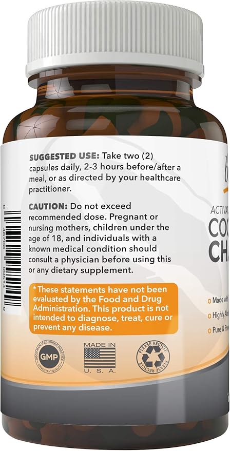 Activated Coconut Charcoal 1200mg, 180 Capsules - Pills for Digestive System, Bloating, Vegan (1bottle)-CasaMuseHome