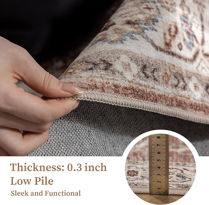 6'x9' Area Rug - Vintage Persian Medallion Design Low-Pile Faux Wool Rug, Non-Slip Backing, Machine Washable, for Living Room, Dining Room, Bedroom (Brick Red)-CasaMuseHome