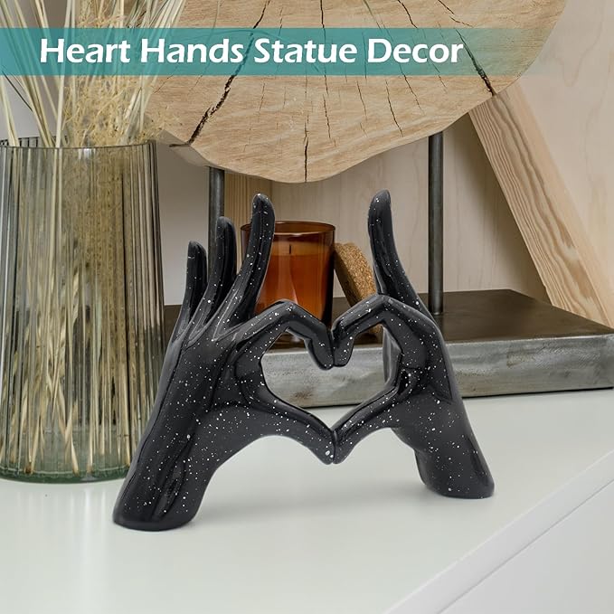 Accessoryway Black Heart Hands Decor Sculpture,Small Love Finger Gesture Decorative Sculpture for Wedding Dresser Shelves Desktop Knick Knacks Home Decor & Ring-Holder Display Stand-CasaMuseHome