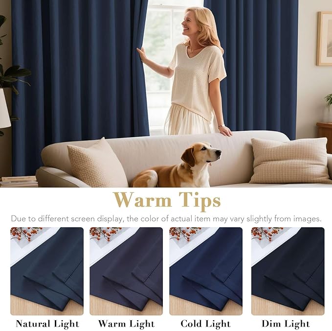 H.VERSAILTEX Ultra Thick and Soft Blackout Curtains for Bedroom, Room Darkening Thermal Insulated Extra Long Curtains/Drapes, Privacy Curtain Panels (52 Inch by 108 Inch, Navy Blue, 2 Panels)-CasaMuseHome