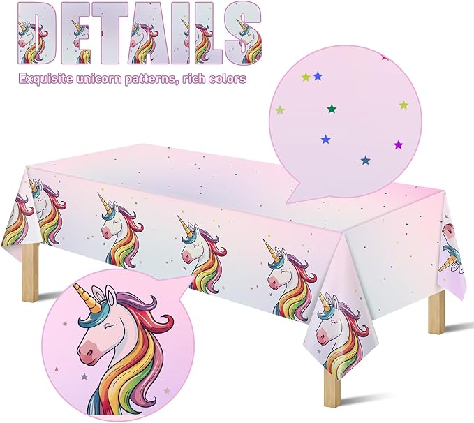 8Pcs Unicorn Tablecloths for Birthday Party, Unicorn Plastic Table Cover Disposable Party Table Cloths, unicórnio Festa Supplies for Baby Shower and Birthday Decoration for Girls (54'' x 108'')-CasaMuseHome