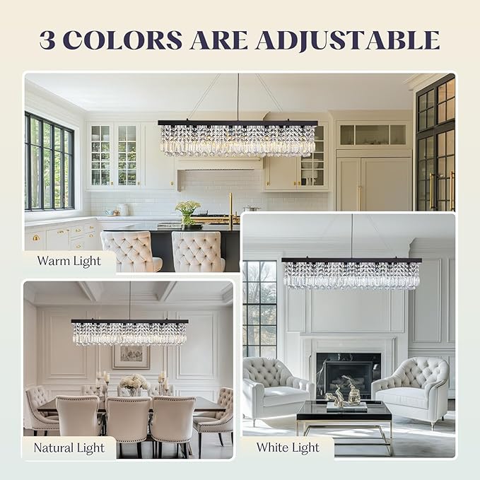 8 Light Modern Crystal Chandelier for Dining Room,Rectangular Rectangle Raindrop Crystal Light Fixture,Height Adjustable for Kitchen Island L40''xW10''xH10''-CasaMuseHome