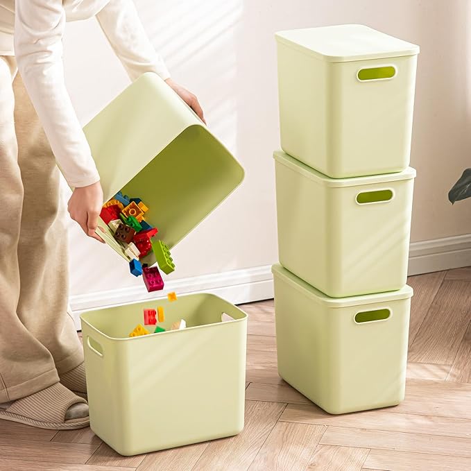 5 pack large plastic White storage bins Baskets, Toy Box Chest with Lids and Handle，Organizer Containers for Baby，Kids,snacks,Nursery，Shelves，Playroom, Bedroom，Office,Closet，home-CasaMuseHome