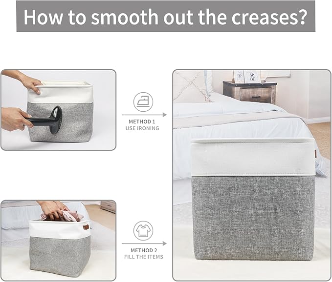 13x13 Cube Storage Bins, Collapsible Fabric Storage Box, 4 Pack Closet Baskets with Handles for Organizing, Shelf, Toys, Clothes, Home, Office, Nursery (Grey&White)-CasaMuseHome