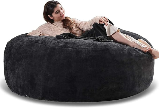 6FT,Oversized Bean Bag Chairs for Adults,Giant beanbag with Filler Included，Fluffy Memory Foam,Soft and Comfy Corduroy Fabric,Gaming Chairs Suitable for Living Room and Bedroom (Black, 6 Foot)-CasaMuseHome