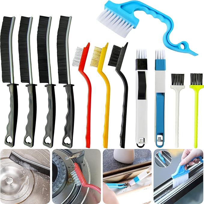 12Pcs Crevice Cleaning Brush,Small Gap Cleaning Brushes for Cleaning Bathroom,Kitchen,Window Grooves,Corners, Sinks, washbasins, Showers, faucets, bathtubs, Gas Stove and Tiles-CasaMuseHome