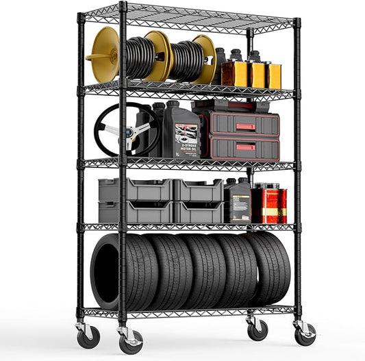 5-Shelf Storage Shelves,Wire Shelving Heavy Duty Metal Storage Shelving Unit Adjustable Garage Shelving Rack Pantry Kitchen (Black, 5 Tier,17.7" D x 47.2" W x 76.7" H)-CasaMuseHome