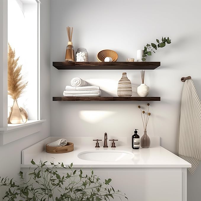 36 Inch Floating Shelves for Wall Rustic Brown Wood Wall Shelves for Bedroom Set of 4-CasaMuseHome