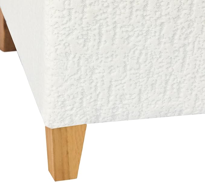 Adeco 18 Inch High Faux Fur White Cube Ottoman Storage, 3D Embossed Velvet Chair Foot Stools, Upholstered Vanity Stool with Hinged Lid, Solid Wood Legs-CasaMuseHome