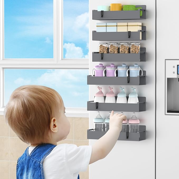 6 Pack Magnetic Spice Rack Organizer for Refrigerator and Oven, Dark Grey Fridge Organizers and Storage for Kitchen-CasaMuseHome