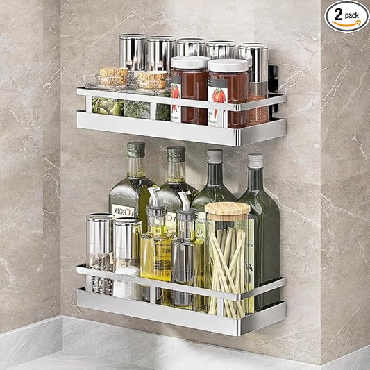 2PCS Kitchen Spice Rack, SUS304 Stainless steel Wall Mount Storage Rack, Seasoning Container, 11.8Inch Spice Organizer, Kitchen Seasoning Hanging Rack, Bathroom Shelf for Storing Toiletries-CasaMuseHome