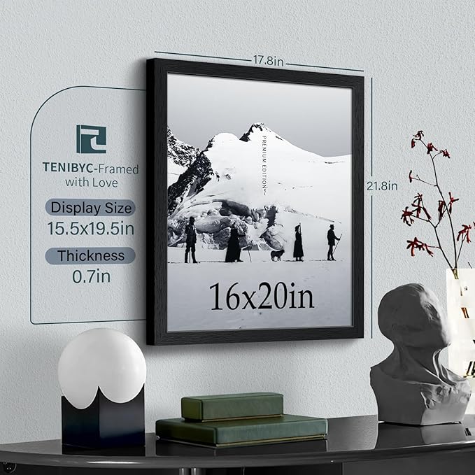 16x20 Picture Frame Set of 3 - Black Woodgrain, Solid Wood, HD Tempered Glass, Wall Gallery Poster Frame-CasaMuseHome