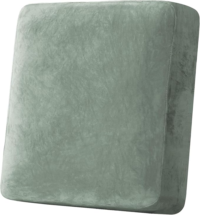 H.VERSAILTEX Velvet Stretch Couch Cushion Cover Plush Cushion Slipcover for Chair Cushion Furniture Protector Seat Cushion Sofa Cover (1 Piece Armchair Cushion Covers, Sea Grass)-CasaMuseHome