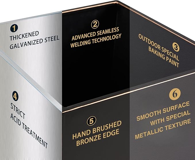 26 Inch Planter Tall Tapered Planter for Front Porch, Patio, Deck, Garden Indoor/Outdoor Tree Planters, Set of 4, Black with Copper Hand Brushed Rim-CasaMuseHome