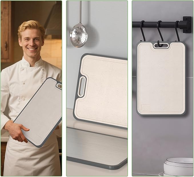 2IN1 Titanium Cutting Boards for Kitchen,Metal Cutting Boards With Pure Titanium and Wheat Straw PP,Double Sided Chopping Board with Juice Groove Dishwasher Safe Easy to Clean Non Toxic 15"X10"-CasaMuseHome