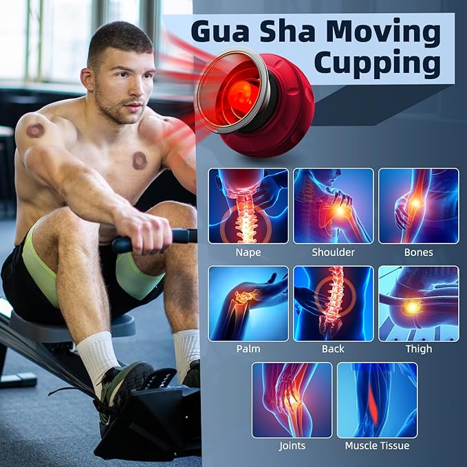 2 Electric Cupping Therapy Set, 5-in-1 Smart Cupping kit with Red Light Therapy, Gua Sha Massage Tool, Relieves Neck Shoulder Back Aches Muscle Soreness, Improves Blood Circulation - Red-CasaMuseHome
