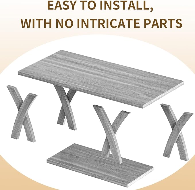 47” Wood Coffee Tables for Living Room Rustic Stands with Storage Shelf Grey Coffee Tables for Living Room Farmhouse Center Stands with Shelf Farmhouse Rectangle Center Table-CasaMuseHome