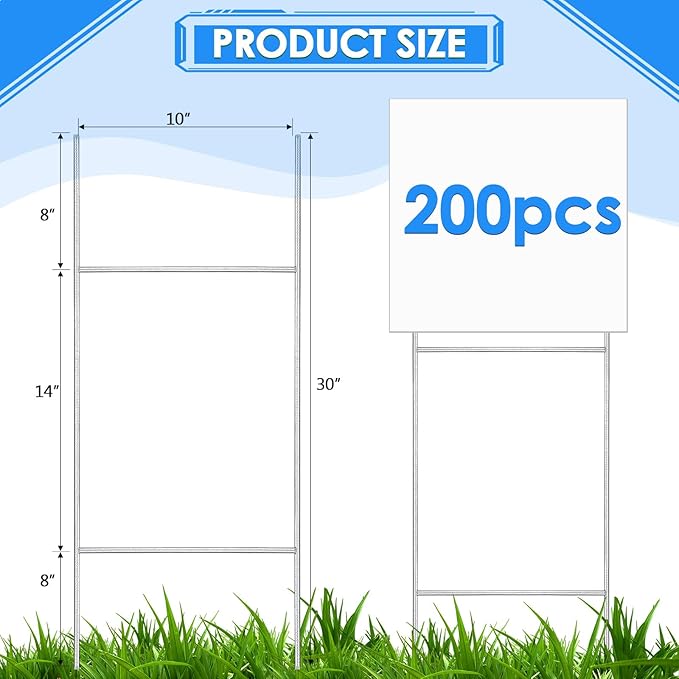 200 Pcs H Stakes for Yard Signs 30'' x 10'' Metal Heavy Duty H Frame Wire Stakes Weatherproof Metal Holder for 4mm 5mm Corrugated Signs Advertising Board Guidepost Yard Halloween Decor-CasaMuseHome