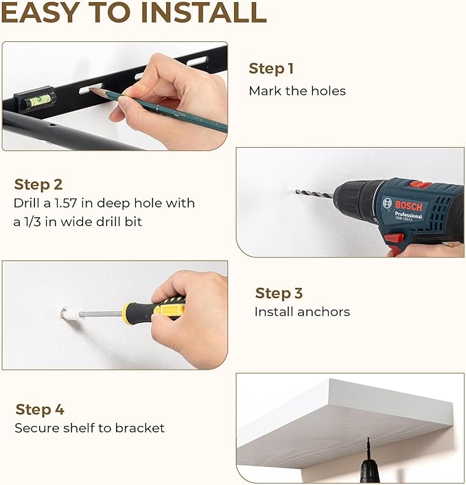 48 Inches Floating Shelves for Wall, 9.3" Deep Long Floating Shelves Set of 1, Large Display & Storage Shelf, Wall Shelf for Bathroom Bedroom Living Room Kitchen Office, White-CasaMuseHome