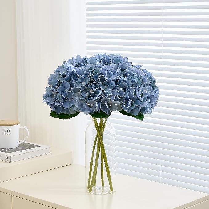 8Pcs Dusty Blue Fake Flowers Silk Hydrangea Artificial Flowers Bouquets Faux Hydrangea Stems for Home Table Centerpieces Wedding Party Decoration-CasaMuseHome