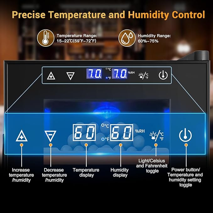25L Cigar Electric Humidor, 200 Counts Large Capacity,Thermostatic Electric Cooler Cabinet with Digital LED Screen, Safety Lock,Smart Humidity & Temp Control, Gifts for Men-CasaMuseHome