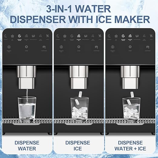 3-in-1 Nugget Ice Maker with Ice & Water Dispenser - 90Lbs/24H Pellet Chewable Ice, Self-Cleaning Countertop Stainless Steel Ice Machine for Commercial, Office, Kitchen, Party (Quiet Operation)-CasaMuseHome