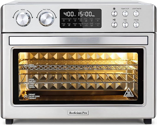 28QT Air Fryer Toaster Oven Combo, Large 12-in-1 Convection Countertop Oven with Next-Gen HeatWave Convection, 3-Layer Cooking, Rotisserie for Chicken, Fits 11" Pizza, Full Accessorie, Stainless Steel-CasaMuseHome