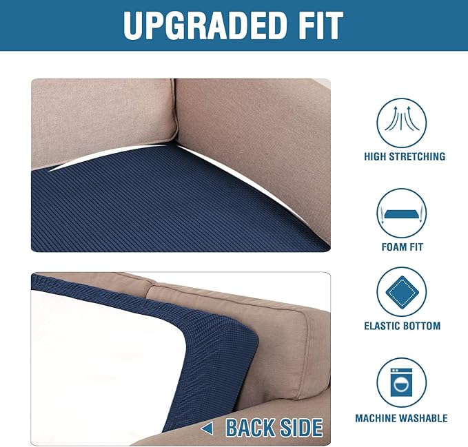 H.VERSAILTEX Super Stretch Individual Seat Cushion Covers Sofa Covers Couch Cushion Covers Slipcover Sets Thick Jacquard Textured Twill Fabric (1 Piece Sofa Cushion Cover, Navy)-CasaMuseHome