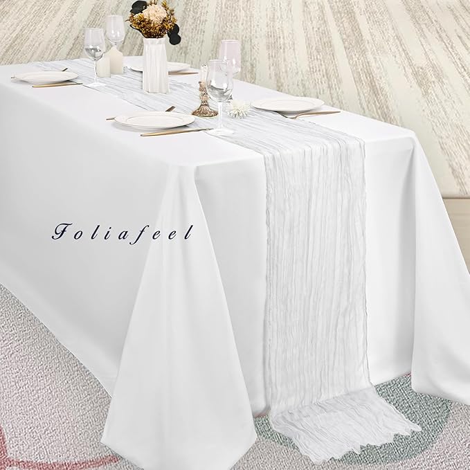 10FT 20 Pack White Cheesecloth Table Runner 20 x 120 Inch Long Rustic Gauze Cheese Cloth Table Runner for Wedding Bridal Baby Shower Table Decorations Boho Fabric Sheer Birthday Party Table Decor-CasaMuseHome