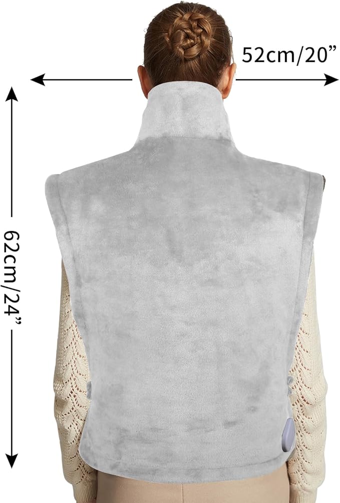 26" x 35" Flannel Neck&Shoulder&Back Heating Pad with 12 Temperature Settings&Countdown Timer, Pain Relief for Back/Neck/Shoulders/Menstrual Pain, Christmas Gifts for Women Men Mom Dad(Light Grey)-CasaMuseHome