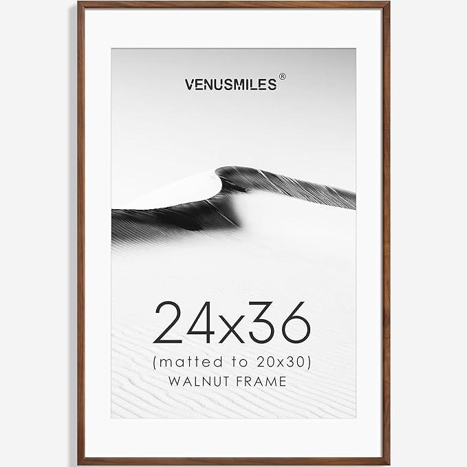 24x36 Poster Frame Natural Solid Walnut Photo Frames with 20x30 Removable Mat Wall Hanging Large Handcrafted Frame with HD Plexiglass Wall and Tabletop Display Large Picture Frame-CasaMuseHome