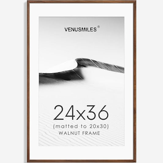 24x36 Poster Frame Natural Solid Walnut Photo Frames with 20x30 Removable Mat Wall Hanging Large Handcrafted Frame with HD Plexiglass Wall and Tabletop Display Large Picture Frame-CasaMuseHome